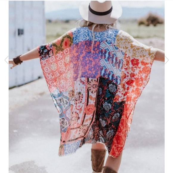 Boutique Sweaters - Seven Seas Patchwork Print Kimono
